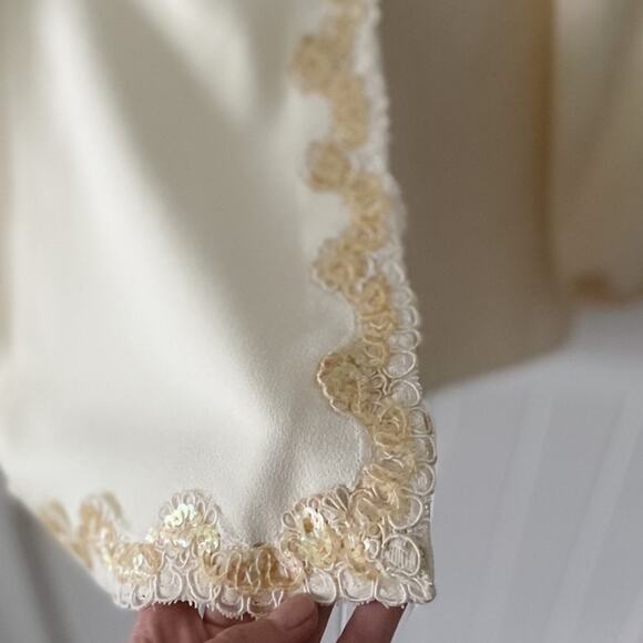Vintage cream/ivory Sequin Lace Trim Evening Jacket Formal blazer size 10 medium - Picture 3 of 8